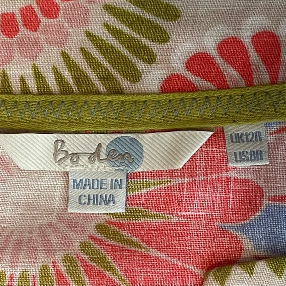 Boden  Orange Lime And Cream Floral 100% Linen CottageCore Dress NWOT - Picture 8 of 12